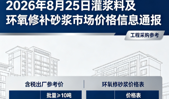 五桂山街道2026年8月25日灌浆料及环氧修补砂浆市场价格信息通报